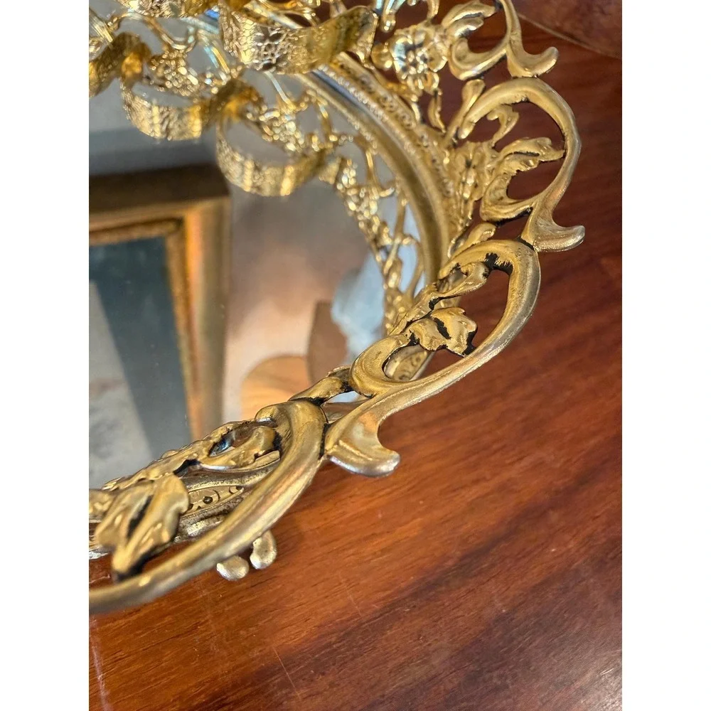 Vintage‎ Gold Ormolu Lipstick Holder - Mirrored Vanity Tray